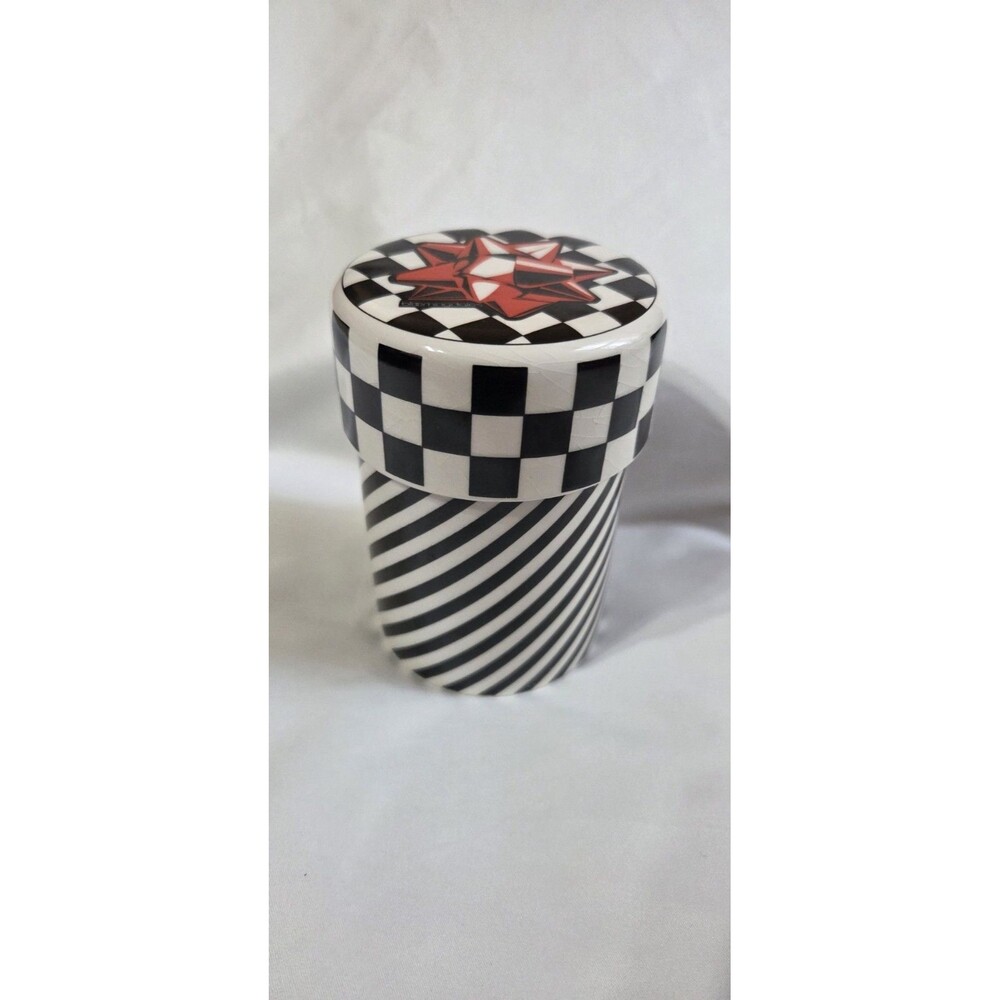 Vintage Bloomingdales Unscented Candle Checker Pattern Porcelain Canister Lid